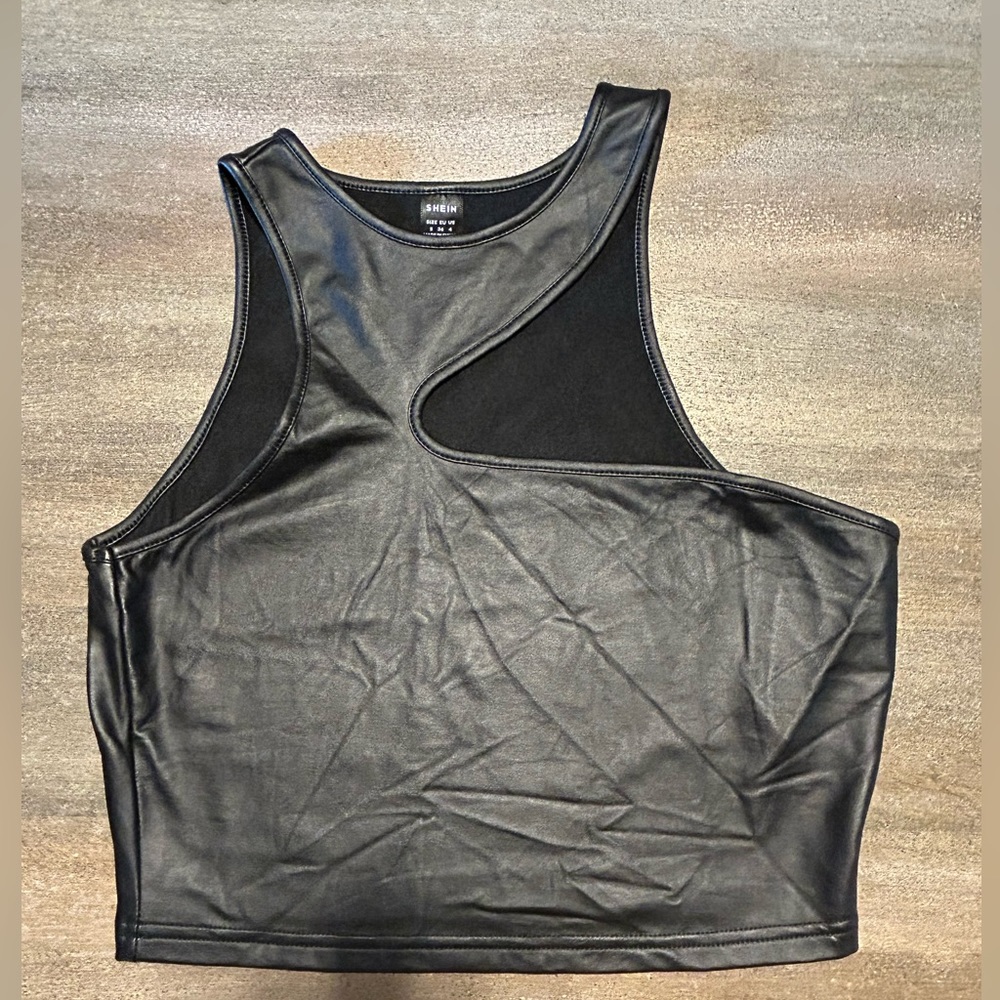 Black leather crop top